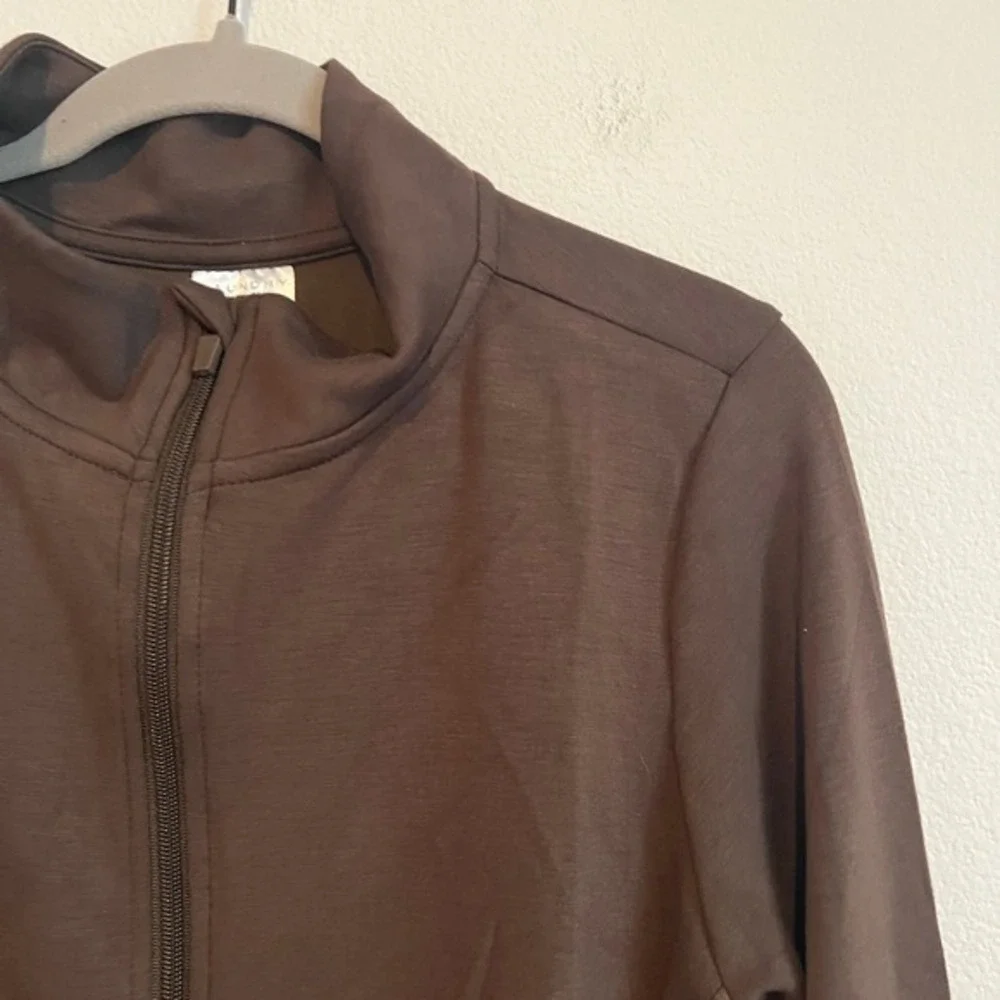 NWT Laundry by Shelli Segal Brown Mock‎ Neck Athletic Zip Jacket XL Clean Girl